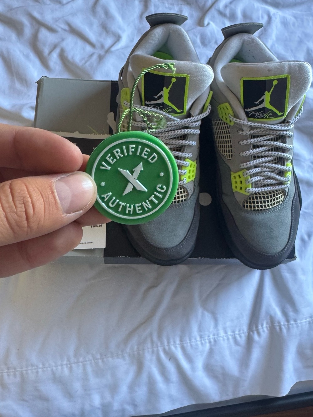 Jordan Retro 4 in Grey with Neon Green Accents